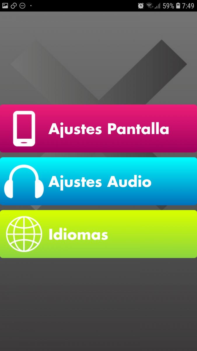 Imagen del menú ajustes de pantalla, audio y configuración del idioma