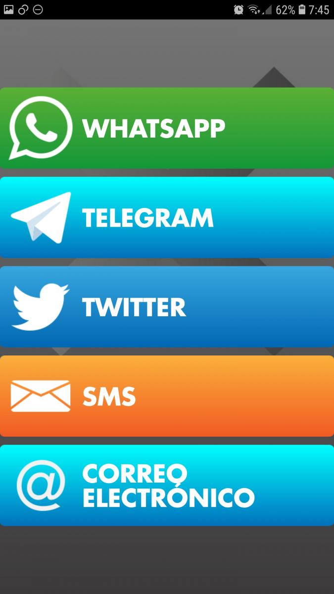 Imagen del menú mensajería, se muestra opciones como Whatsapp, Telegram, entre otras